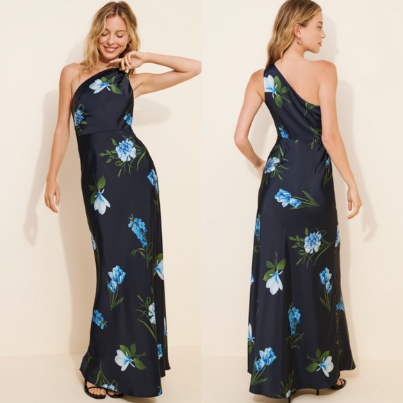 Sachin + Babi Dresses & Skirts - Sachin + Babi One-Shoulder Navy Floral Gown